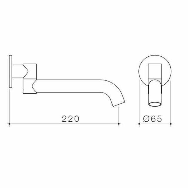 Technical Drawing Caroma Liano II 220mm Bath Swivel Outlet - Round - Brushed Bronze 96376BBZ - The Blue Space