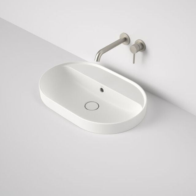 Caroma Liano II 600mm Pill Inset Basin with Tap Landing (0 Tap Hole) - Matte White (with Overflow)