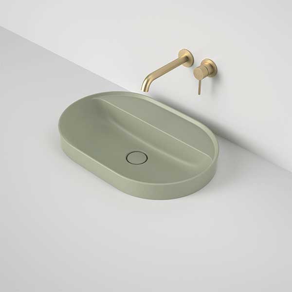 Caroma Liano II 600mm Pill Inset Basin with Tap Landing (0 Tap Hole) – Matte Green