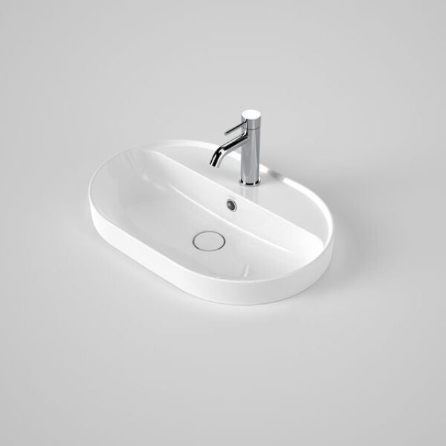 Caroma Liano II 600mm Pill Inset Basin with Tap Landing (1 Tap Hole) - White (with Overflow) 853115W - The Blue Space