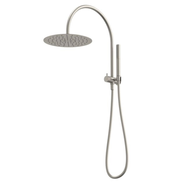 Angle Caroma Liano II Compact Twin Shower with Overhead - Brushed Nickel 96472BN33A - The Blue Space