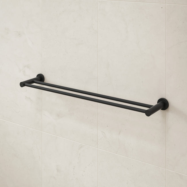 Caroma Liano II Double Towel Rail 640mm Matte Black  | The Blue Space