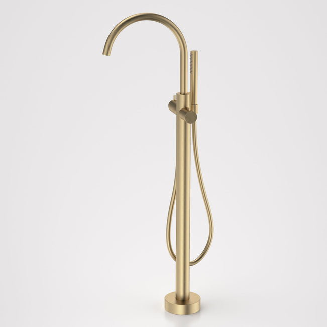 Caroma Liano II Freestanding Bath Filler with Hand Shower Brushed Brass - Full Kit 96409BB - The Blue Space