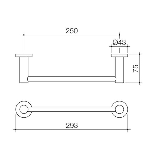 Technical Drawing Caroma Liano II Hand Towel Rail - Brushed Brass 96444BB - The Blue Space