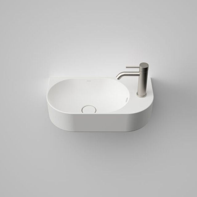 Front Caroma Liano II Hand Wall Basin (1 Tap Hole) - Matte White (with Overflow) 853015MW - The Blue Space
