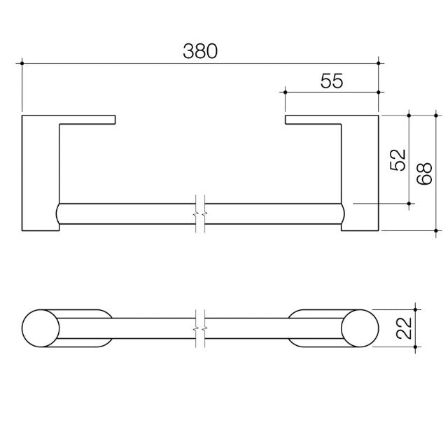 Technical Drawing Caroma Liano II Hand Wall Basin Integrated Towel Rail - Brushed Bronze 96457BBZ - The Blue Space