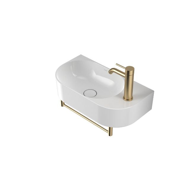 Angle Caroma Liano II Hand Wall Basin Integrated Towel Rail With Basin - Brushed Brass 96457BB - The Blue Space