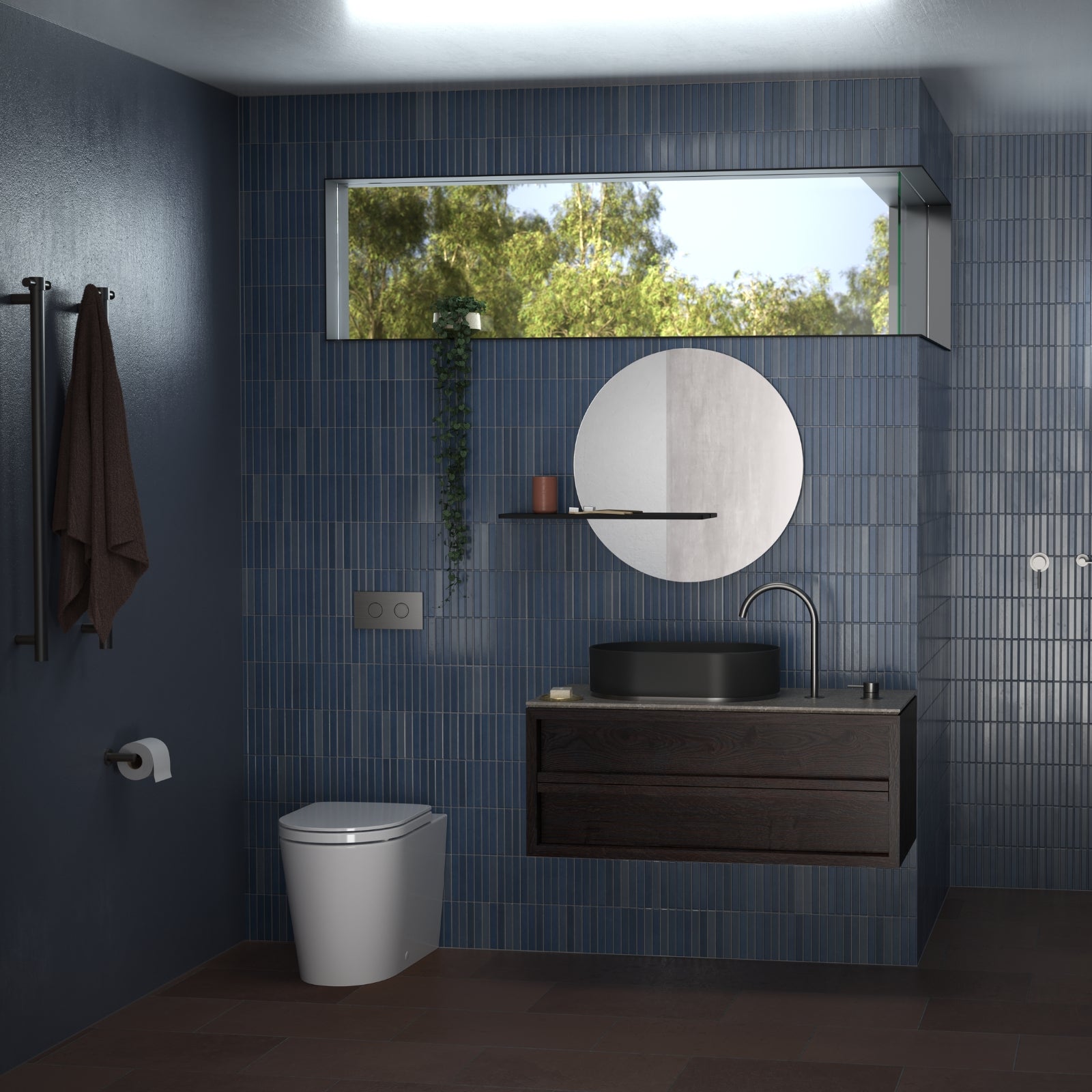 Lifestyle 2 Caroma Liano II Heated Towel Rail - Vertical - Gunmetal 11225050GM - The Blue Space