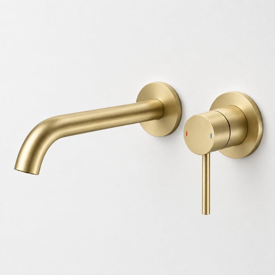Caroma Liano II Lead Free Wall Basin/Bath Mixer Set Brushed Brass