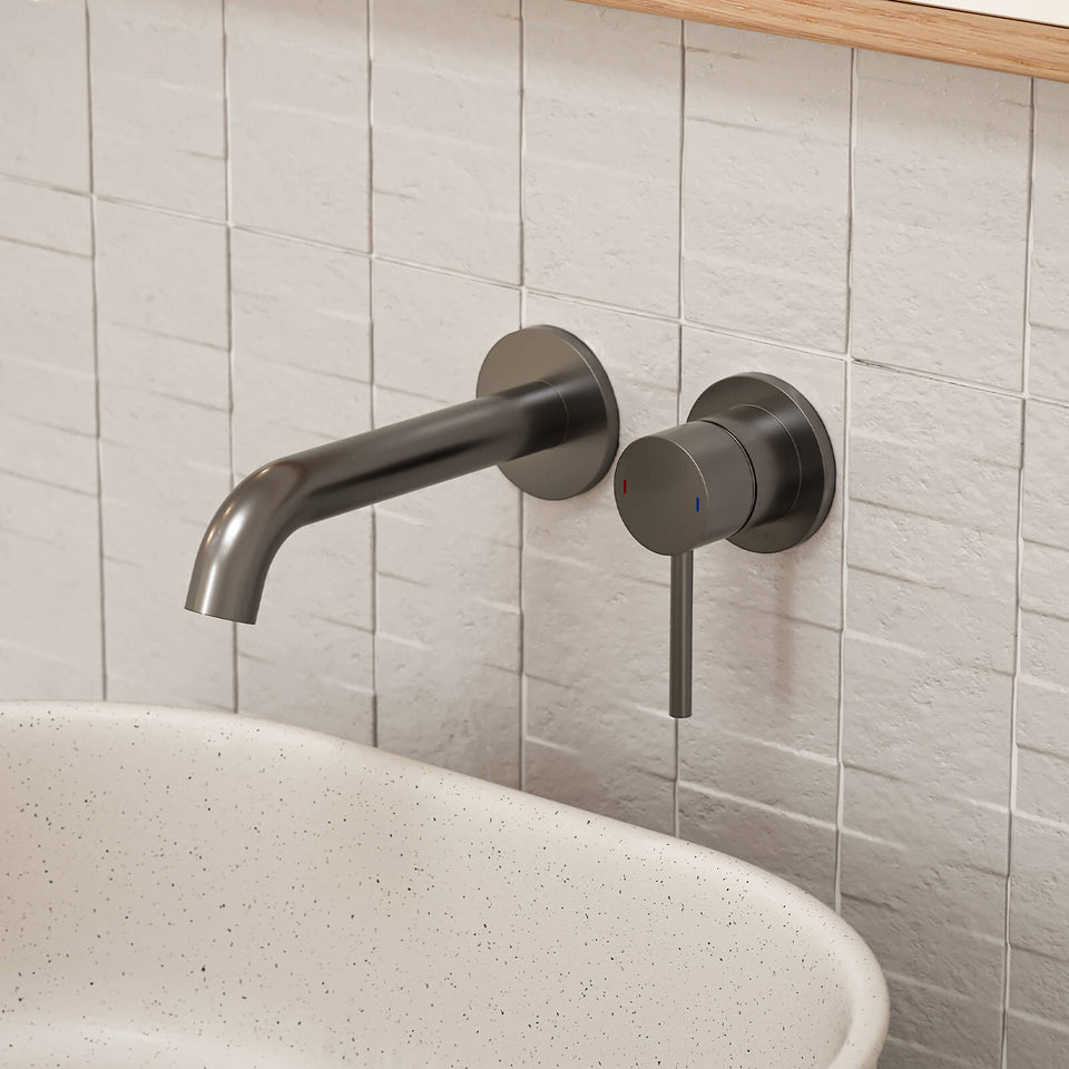 Caroma Liano II Lead Free Wall Basin/Bath Mixer Set Gunmetal