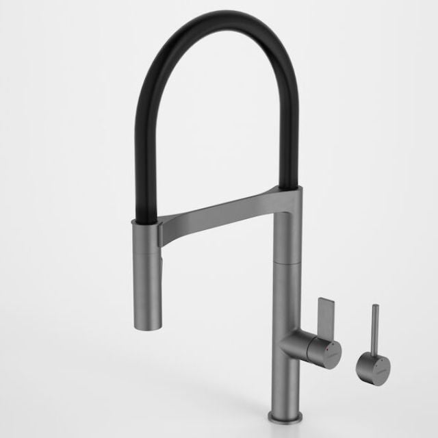 Paddle Handle Caroma Liano II Pull Down Sink Mixer with Dual Spray - Gunmetal 96381GM56AF - The Blue Space