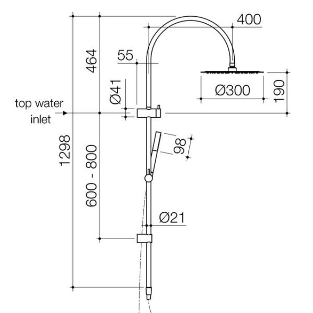 Technical Drawing Caroma Liano II Rail Shower with Overhead - Brushed Brass 96470BN33A - The Blue Space