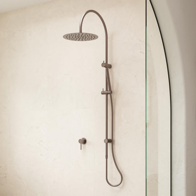 Caroma Liano II Rail Shower with Overhead Brushed Bronze | The Blue Space
