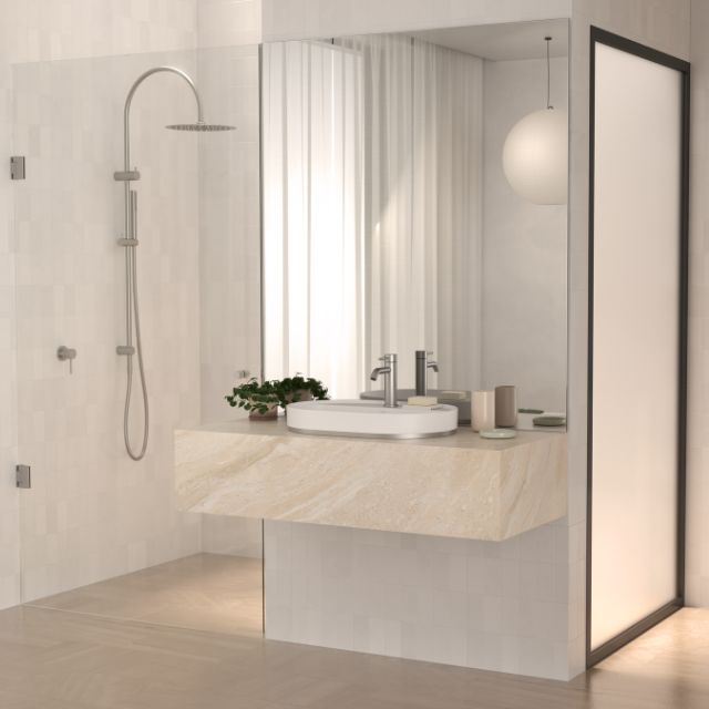 Lifestyle 1 Caroma Liano II Rail Shower with Overhead - Brushed Nickel 96470GM33A - The Blue Space