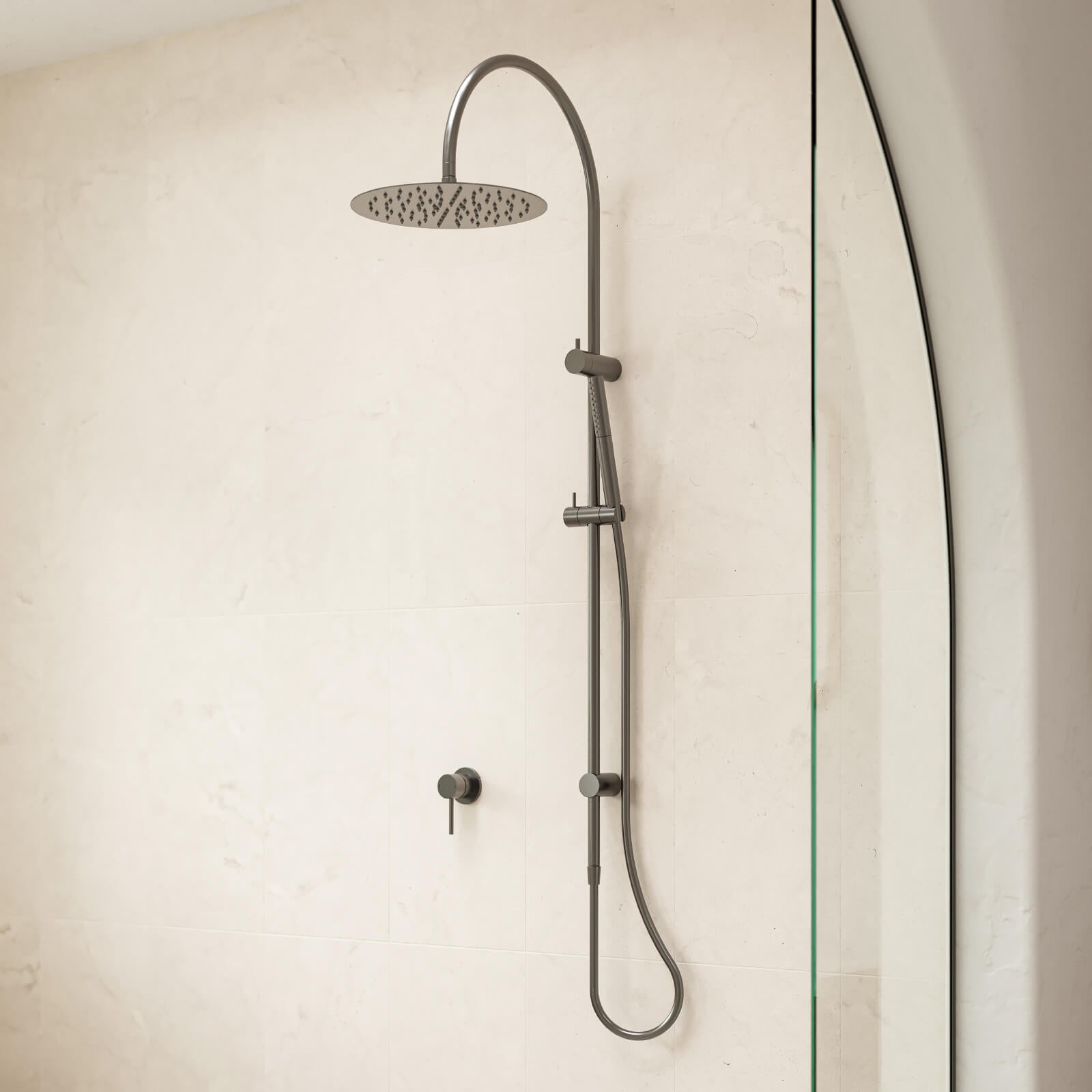Caroma Liano II Rail Shower with Overhead Gunmetal | The Blue Space