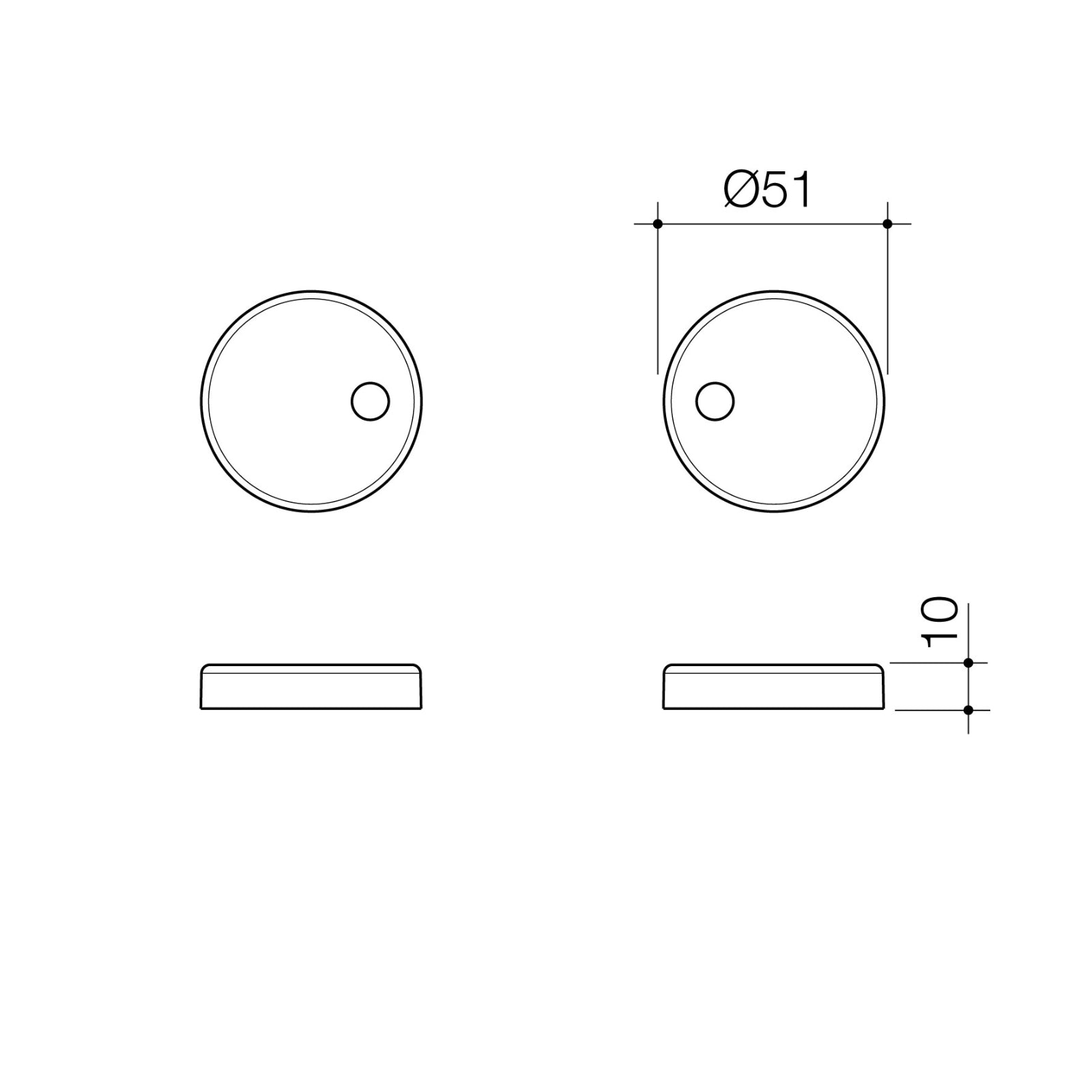 Technical Drawing Caroma Liano / Luna Toilet Seat Hinge Caps - Brushed Brass 254214BB - The Blue Space