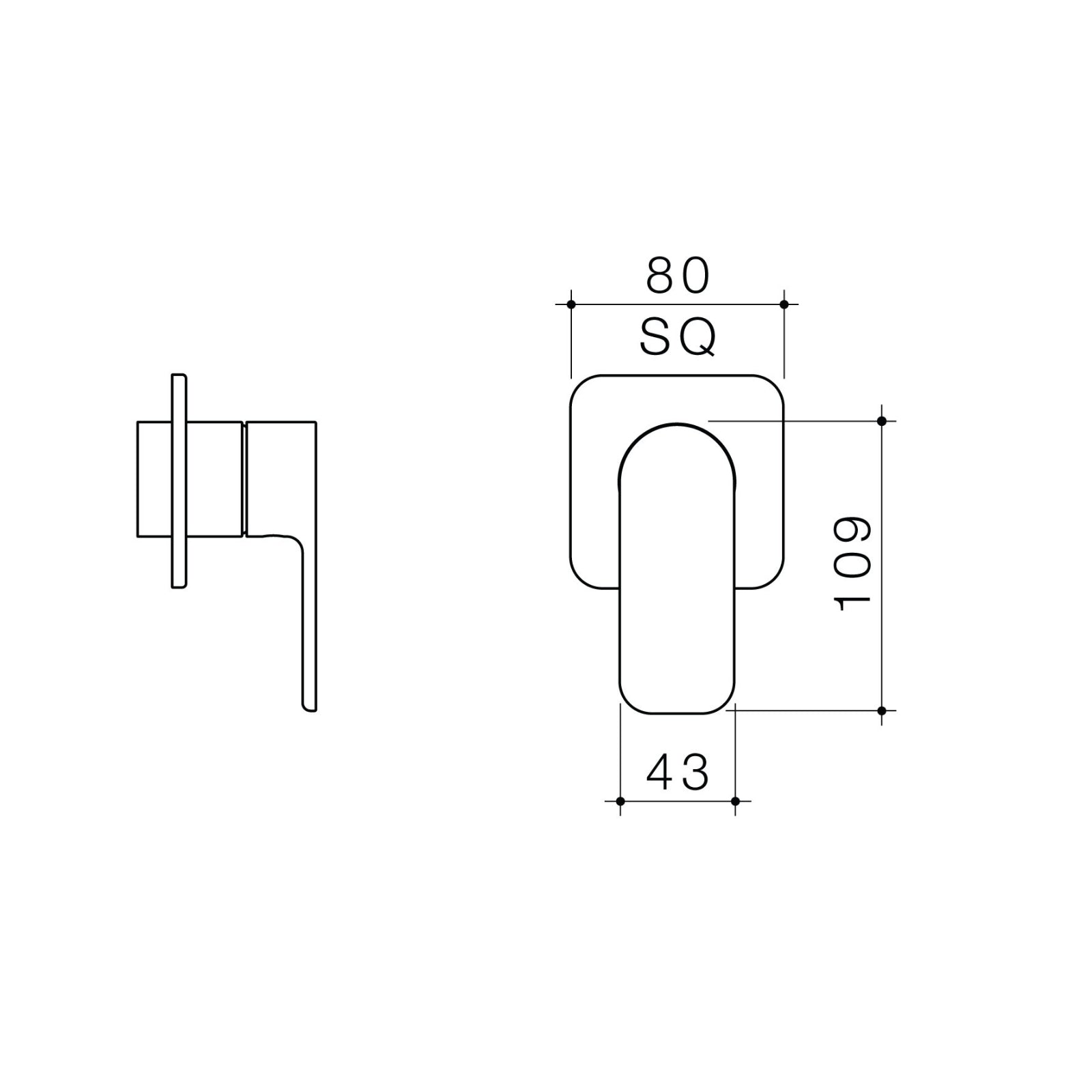 Technical Drawing Caroma Luna II Bath/Shower Mixer Trim Kit - Satin Black 68209BL - The Blue Space