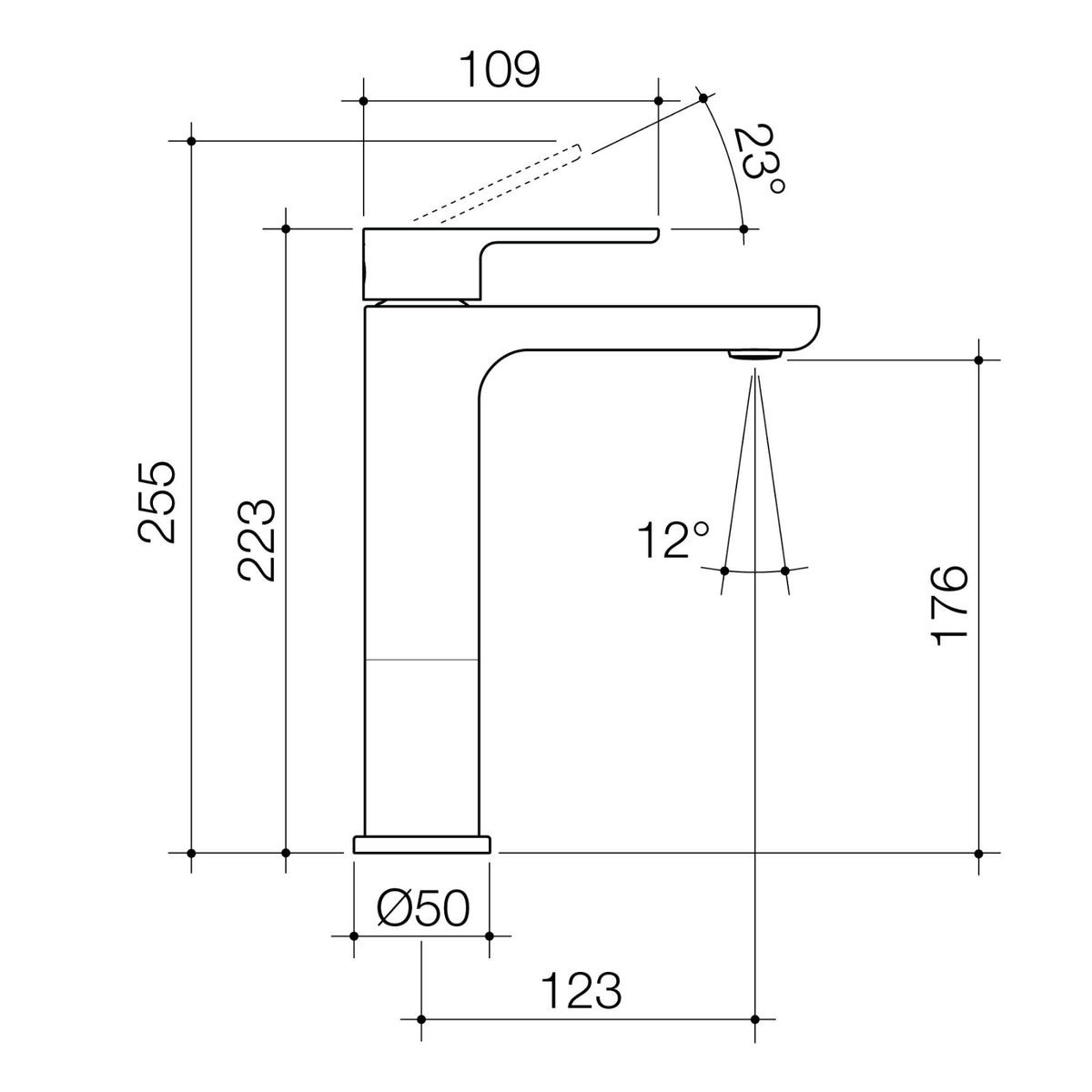 Technical Drawing Caroma Luna II Mid Basin Mixer - Brushed Brass 68199BB6AF - The Blue Space