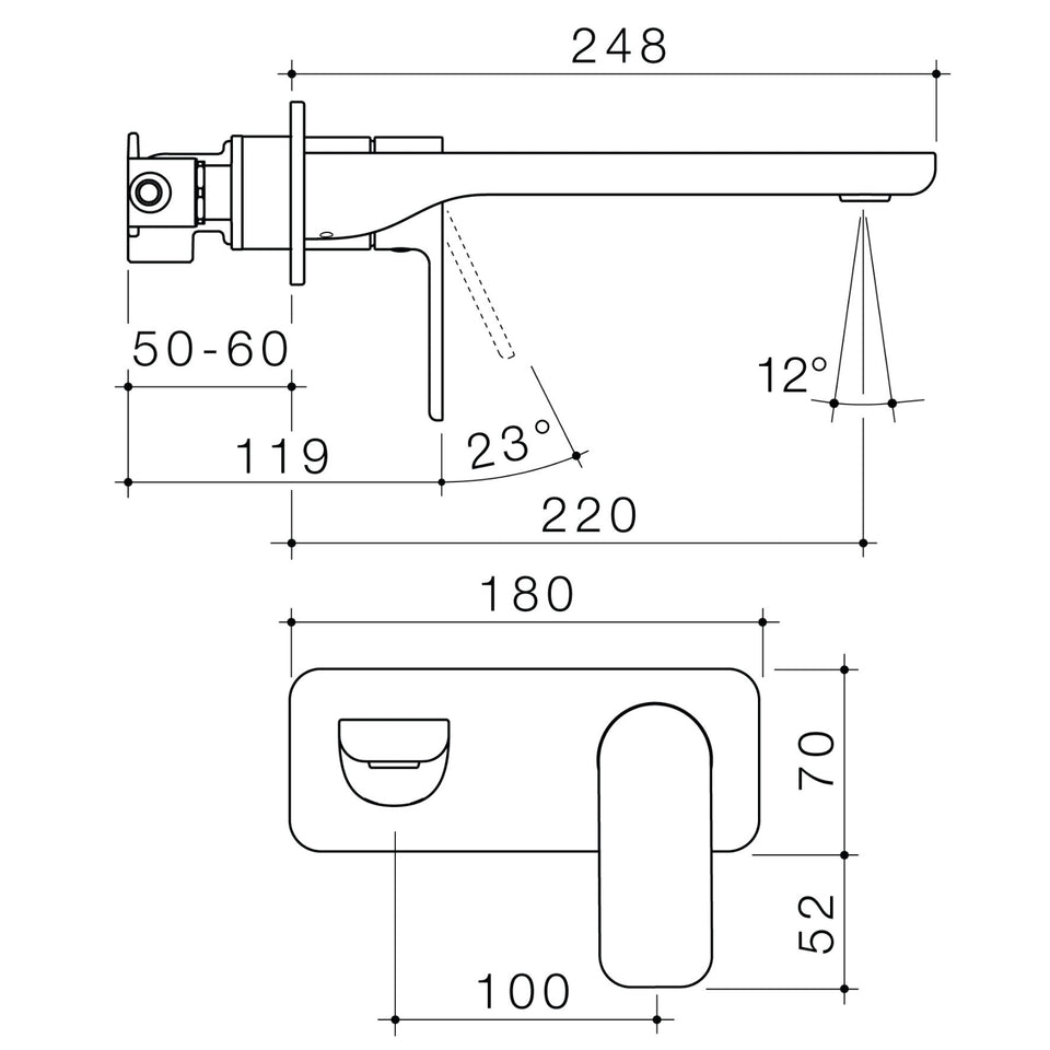 Caroma Luna II Wall Basin/Bath Mixer 220mm - Brushed Brass