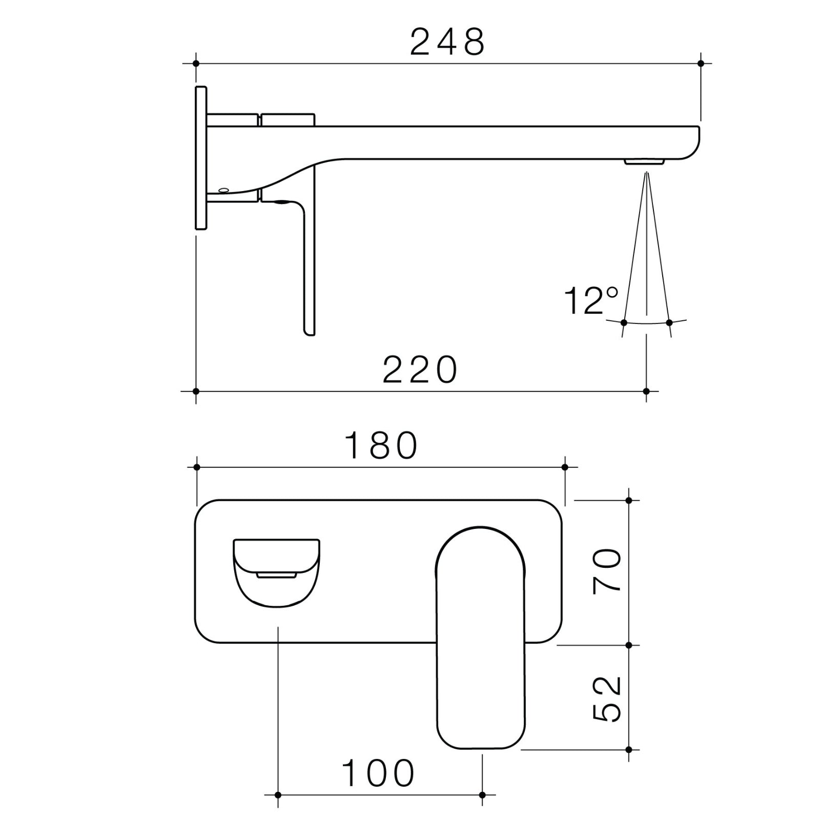 Technical Drawing Caroma Luna II Wall Basin/Bath Mixer Trim Kit 220mm - Brushed Nickel 68212BN6AF - The Blue Space