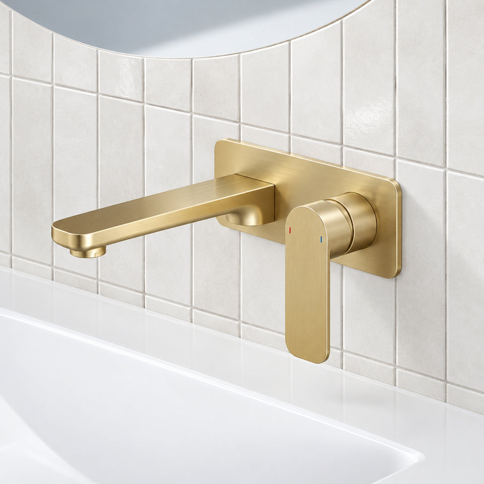 Caroma Luna Lead Free Wall Basin/Bath Mixer Brushed Brass