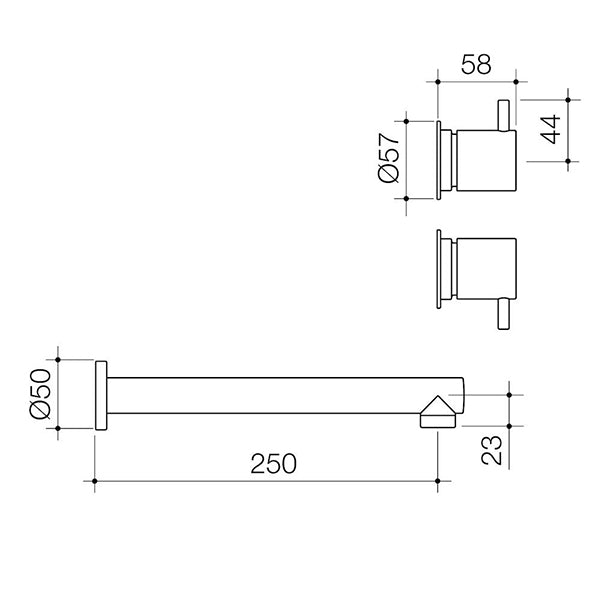 Caroma Luna Lever Bath Tap Set Technical Drawing - The Blue Space