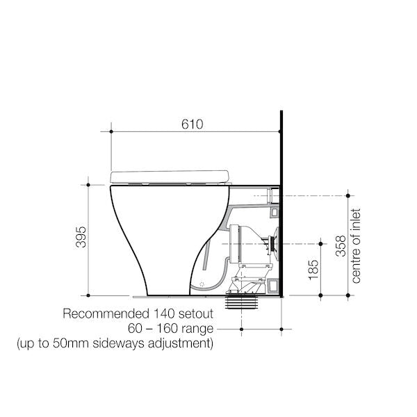 Technical Drawing 1 Caroma Luna Slim Cleanflush Wall Faced Toilet Pan + Seat 844905W/SU - The Blue Space