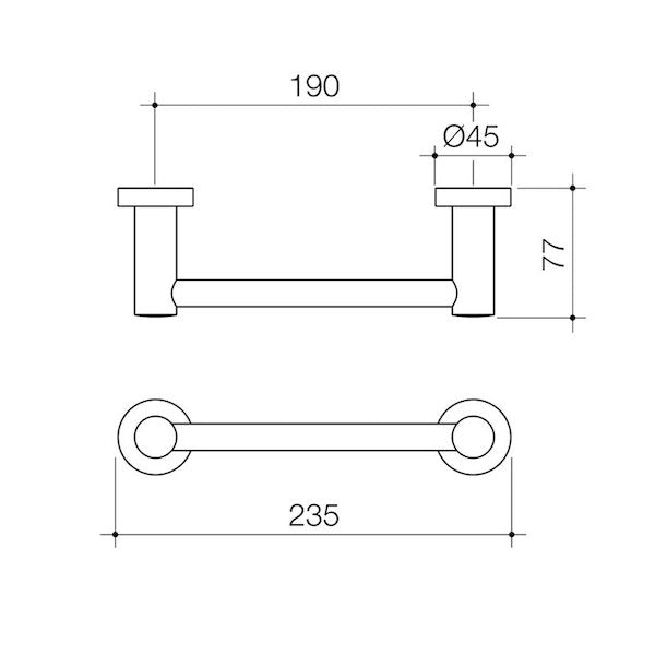 Caroma Cosmo Metal Hand Towel Rail 235mm Technical Drawing - The Blue Space