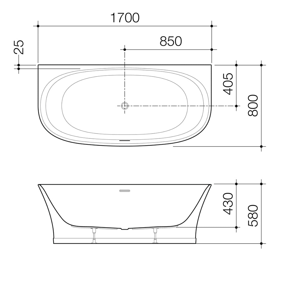 Caroma Riviere 1700mm Back to Wall Bath with Overflow - Matte White