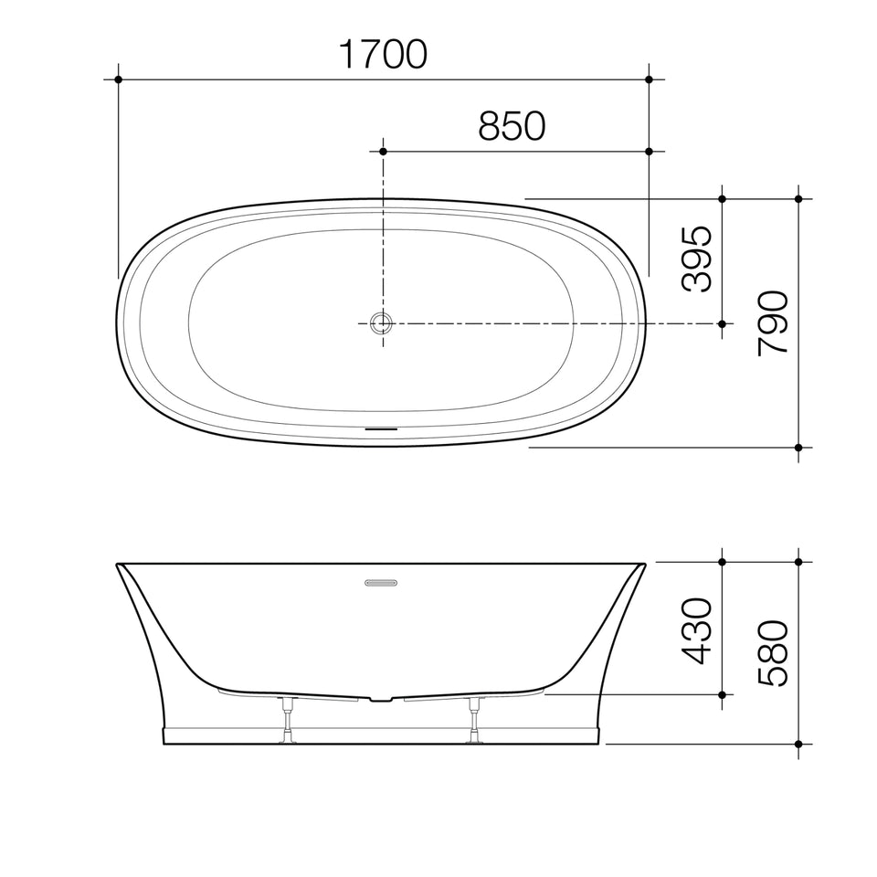 Caroma Riviere 1700mm Freestanding Bath with Overflow - Gloss White