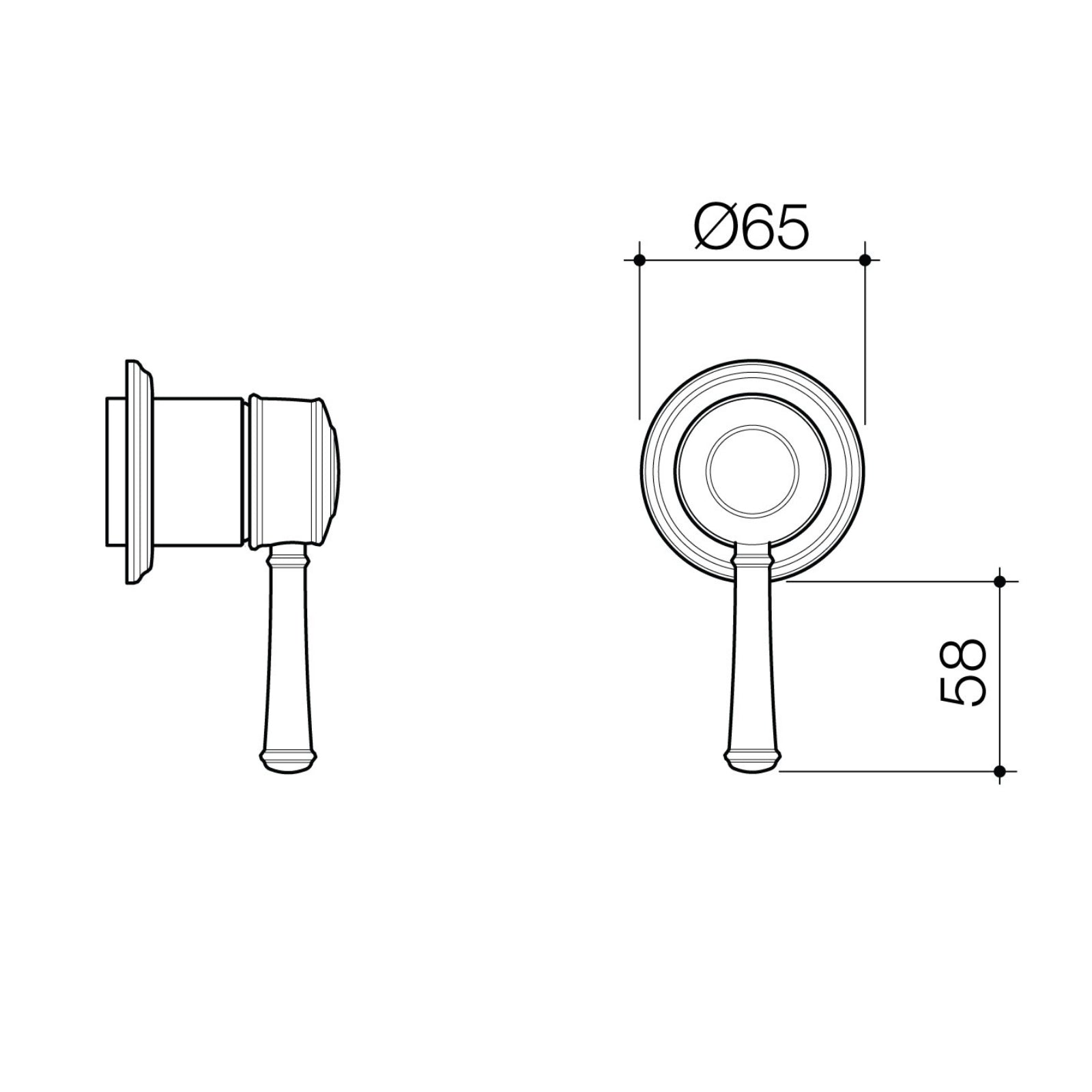 Technical Drawing Caroma Riviere Bath Shower Mixer Trim Kit - Brushed Brass 520007BB - The Blue Space