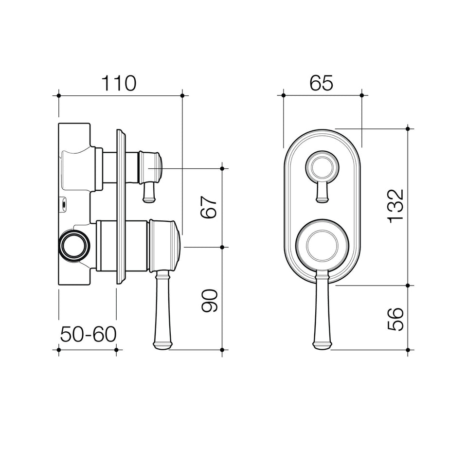 Caroma Riviere Bath/Shower Mixer with Diverter - Brushed Brass