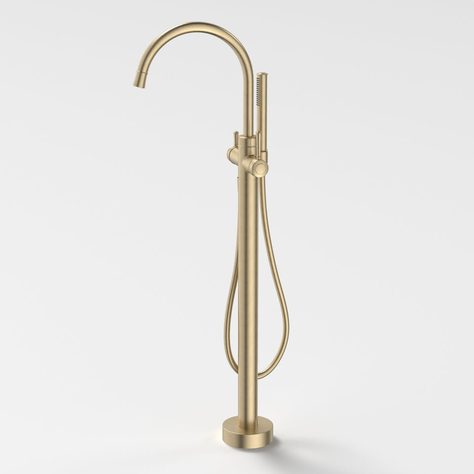 Caroma Riviere Freestanding Bath Filler with Handshower - Brushed Brass