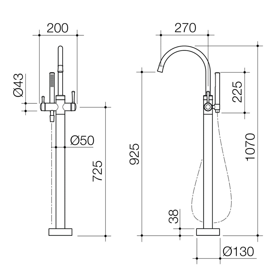 Caroma Riviere Freestanding Bath Filler with Handshower - Brushed Bronze