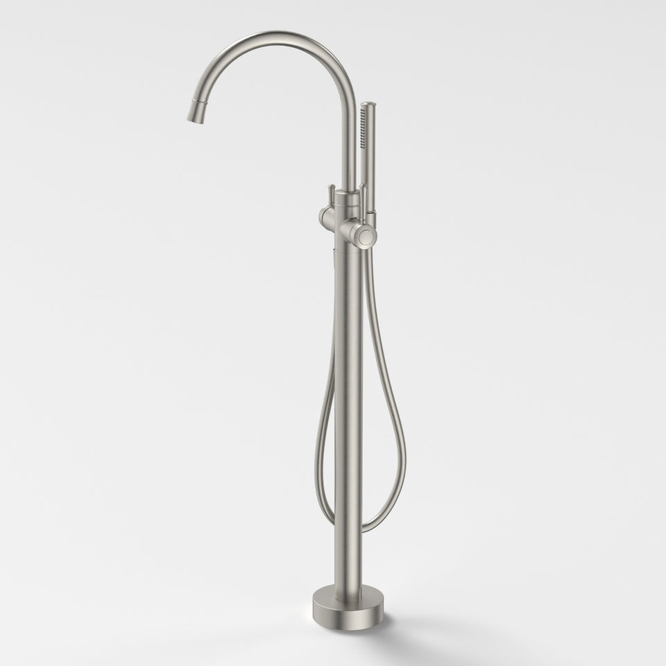 Caroma Riviere Freestanding Bath Filler with Handshower - Brushed Nickel