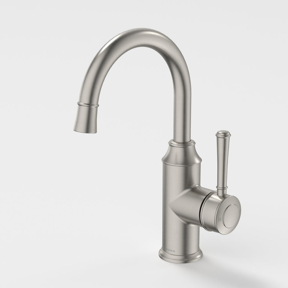 Caroma Riviere Gooseneck Basin Mixer - Brushed Nickel