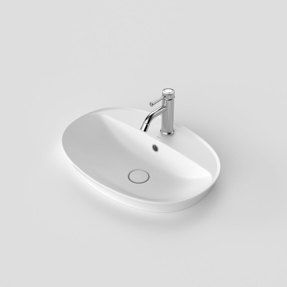 Caroma Riviere Inset Basin - 1 Tap Hole - Matte White - Overflow