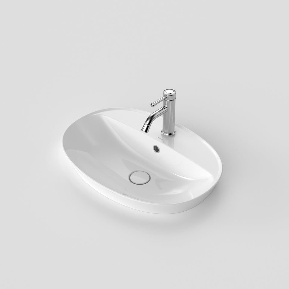Caroma Riviere Inset Basin - 1 Tap Hole - White - Overflow
