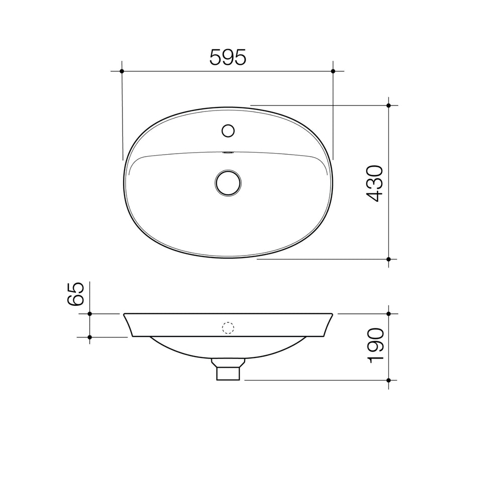 Caroma Riviere Inset Basin - 1 Tap Hole - White - Overflow