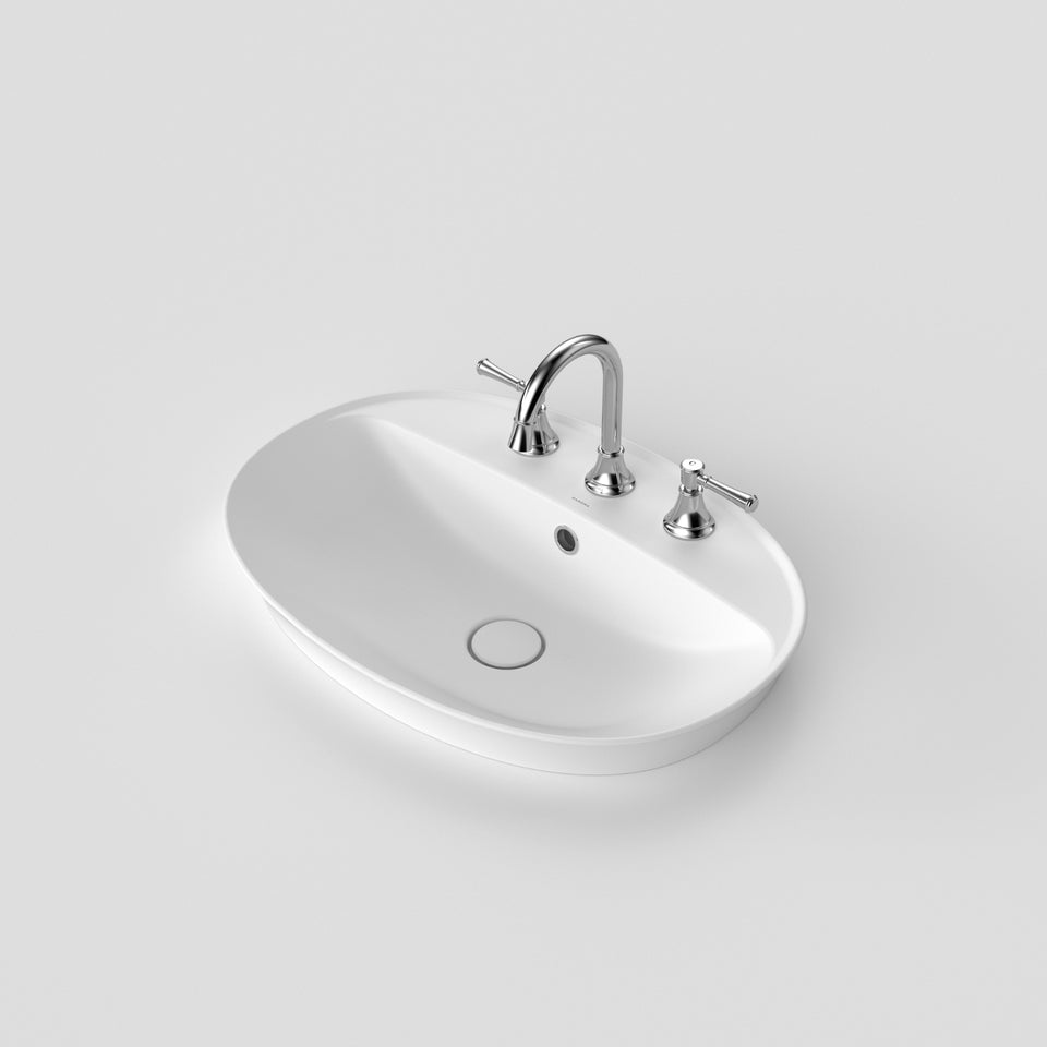 Caroma Riviere Inset Basin - 3 Tap Hole - Matte White - Overflow