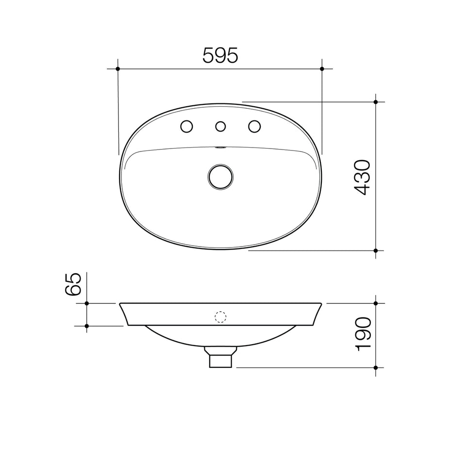 Caroma Riviere Inset Basin - 3 Tap Hole - Matte White - Overflow