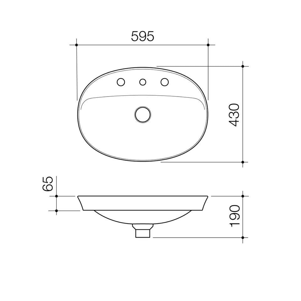 Caroma Riviere Inset Basin - 3 Tap Hole - Matte White