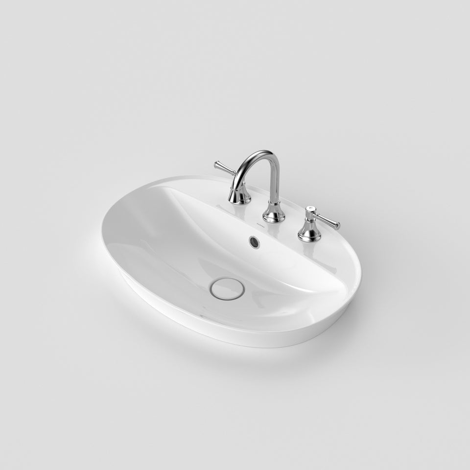 Caroma Riviere Inset Basin - 3 Tap Hole - White - Overflow