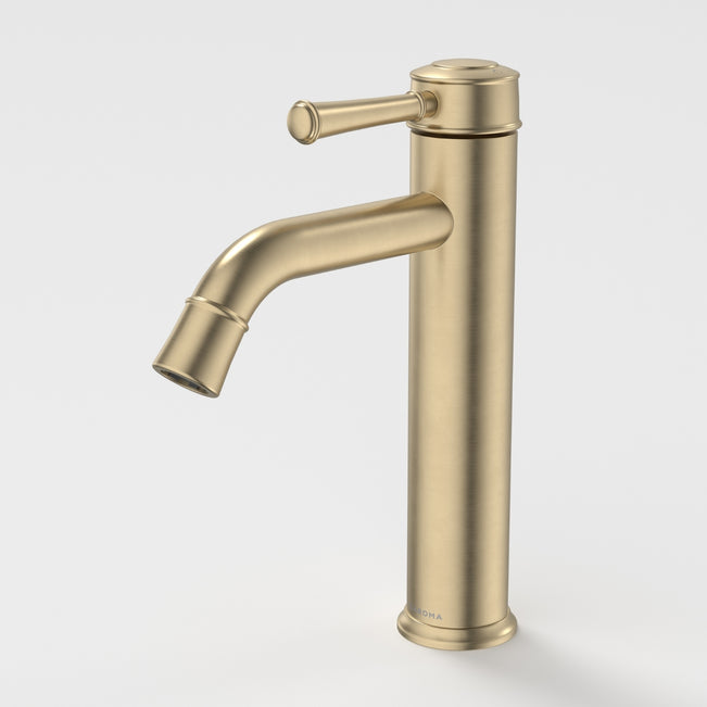 Caroma Riviere Mid Tower Basin Mixer - Brushed Brass 520002BB6AF - The Blue Space