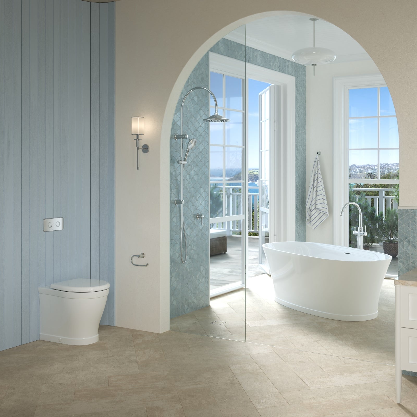 Lifestyle 1 Caroma Riviere Rail Shower With Overhead - Chrome 520040C4A - The Blue Space