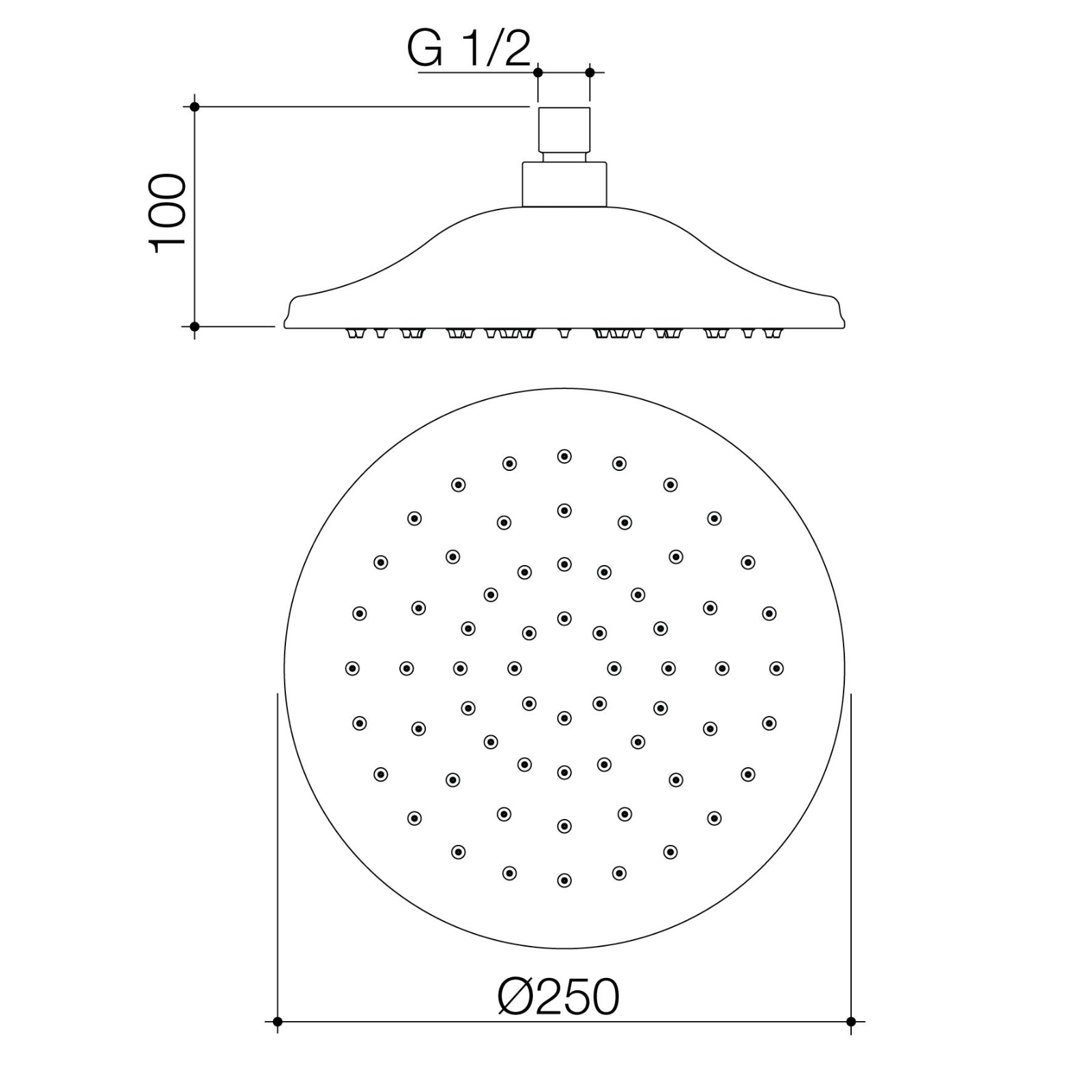 Technical Drawing Caroma Riviere Rain Shower 250mm - Chrome 520044C4A - The Blue Space