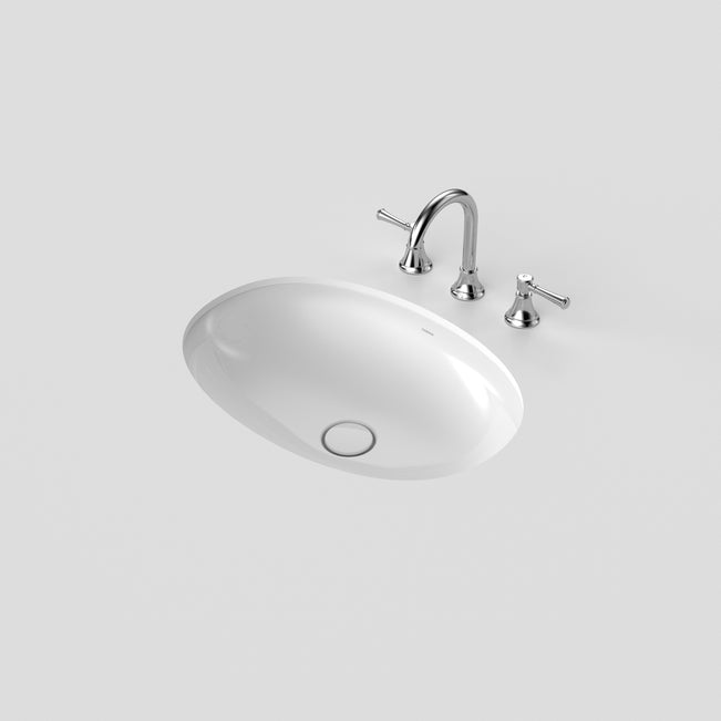 With Taps Caroma Riviere Under Counter Basin No Tap Hole - White 4700400W - The Blue Space