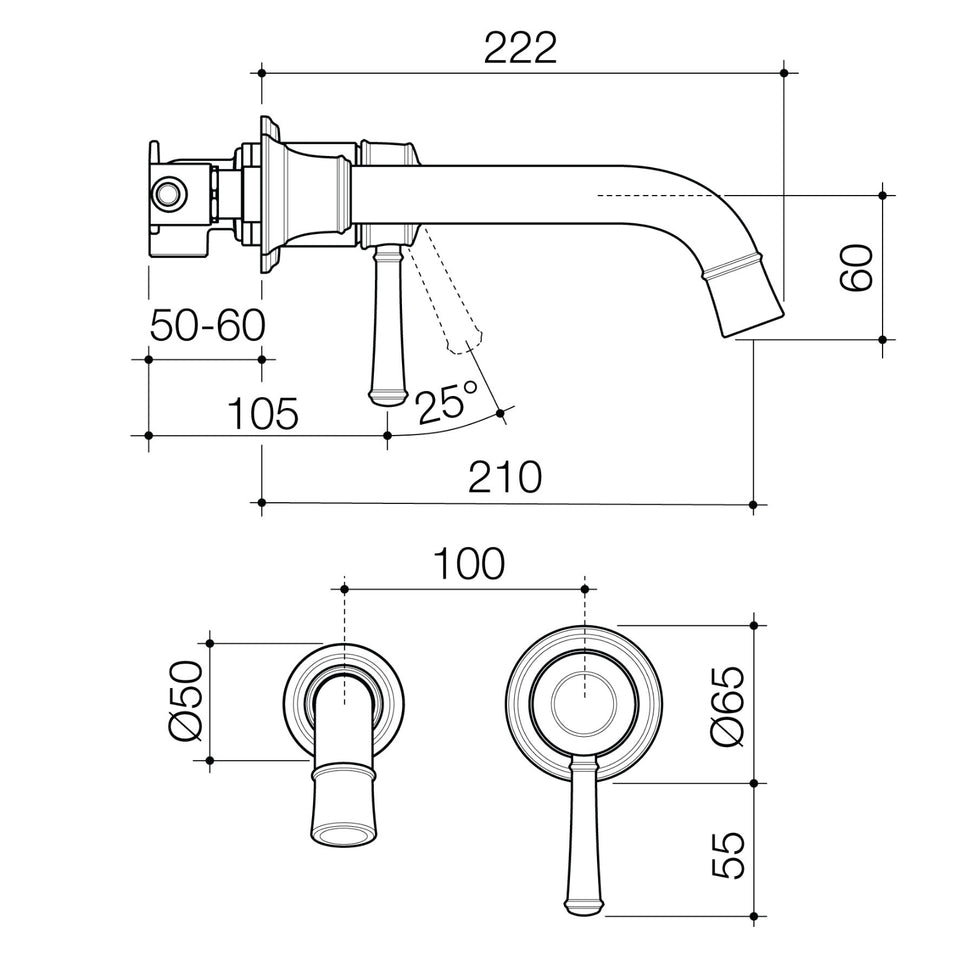 Caroma Riviere Wall Basin/Bath Mixer 210mm - Brushed Nickel