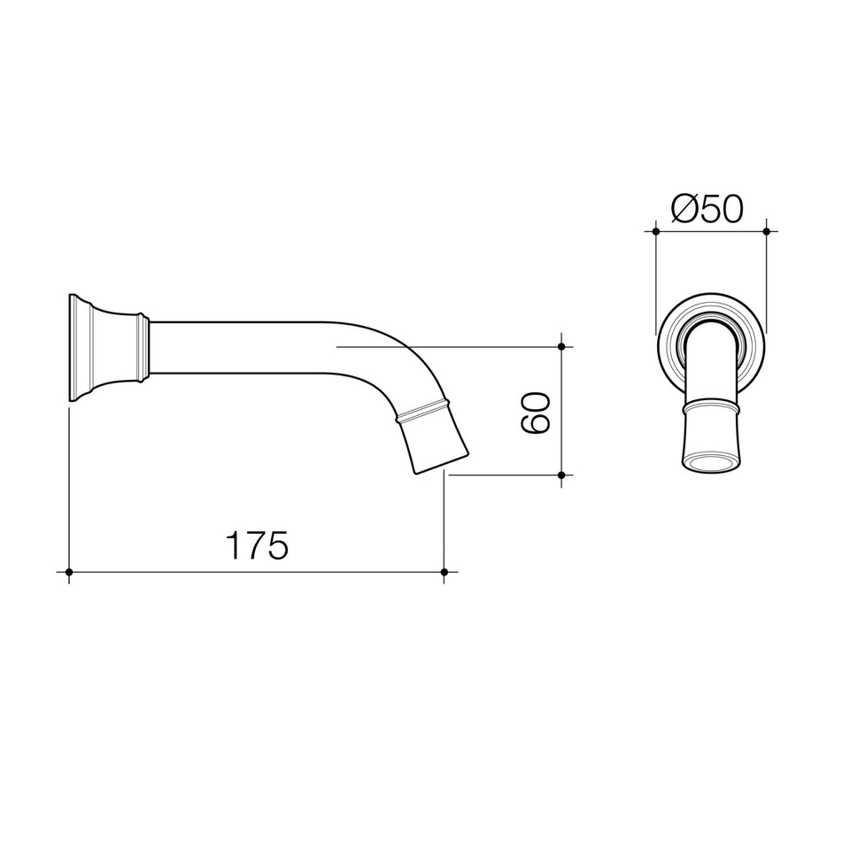 Caroma Riviere Wall Basin/Bath Outlet 175mm - Brushed Nickel