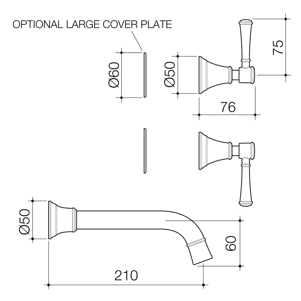 Caroma Riviere Wall Basin/Bath Set 210mm - Brushed Nickel